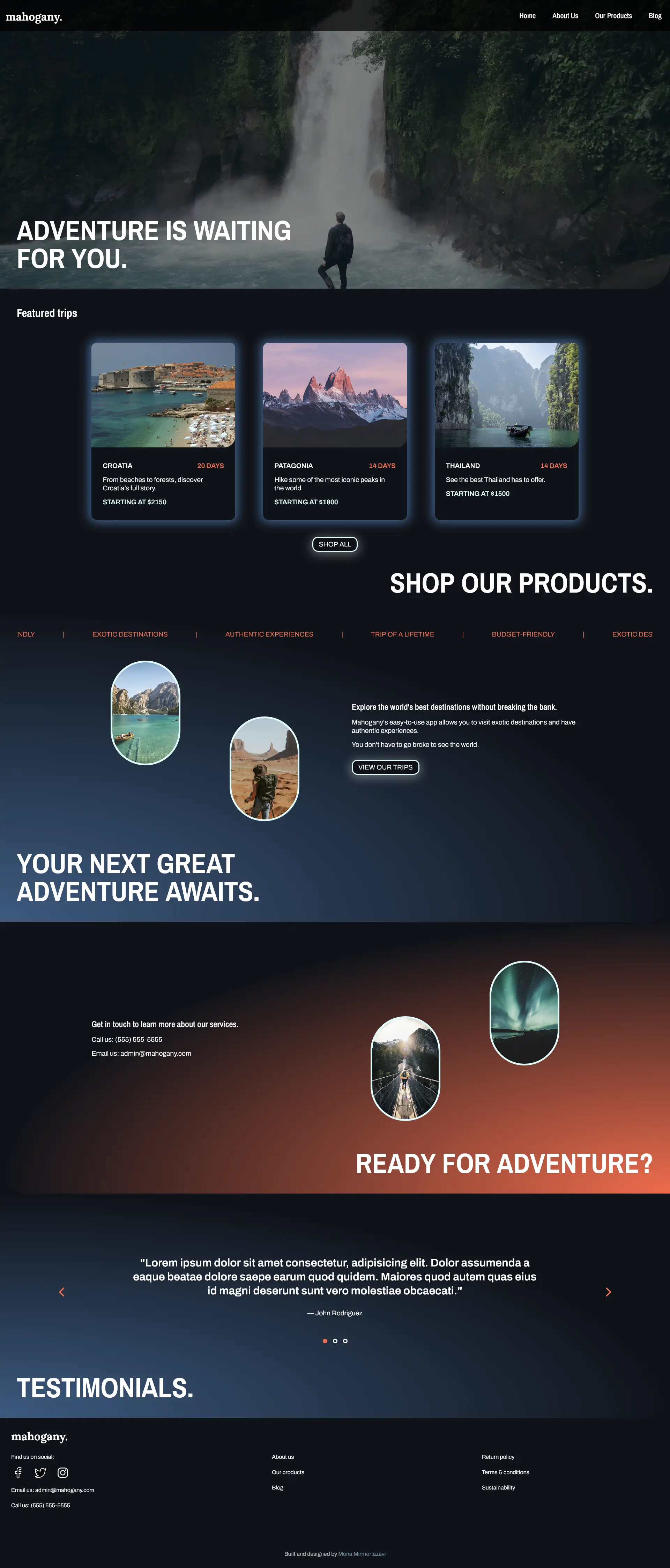 Full landing page of Mahogany Travel Site